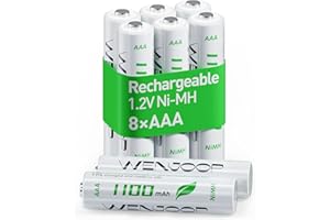WENJOOP AAA Rechargeable Batteries 8 Pack, 1100mAh Ni-MH, Low Self-Discharge, 1.2V, High Capacity for Remotes, Clocks, Flashl