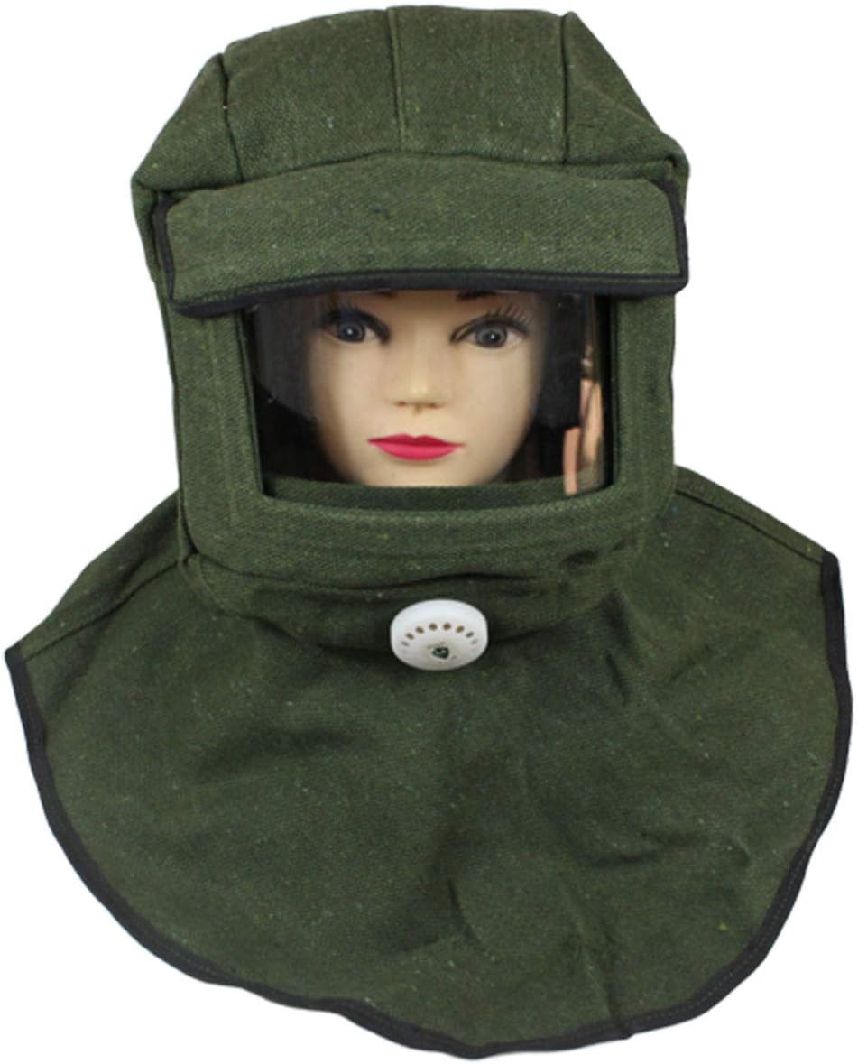 Uhruolo Sand Blasting Cap Anti-Splash Protective Full Face Mask Green Canvas Dust Shawl Hat for Polishing, Sand Blasting, Painting, Dusting, Cement Packing