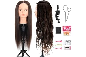 ZOMOI Mannequin Head with 80% Real Human Hair 26-28'' Cosmetology Mannequin Doll Head for Styling Practice on Braiding Head (4#Dark Brown)