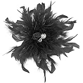 Dainty Lady Feather Flower Wedding Brooch Pin for Women Girls Elegant Rhinestone Shell Pearl Fascinator Hair Clip Hatpin Corsage Lapel Pins Bridal Cocktail Party Costume Accessories 23cm