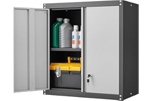 GREATMEET Metal Wall Cabinet for Garage Storage, Wall Mount Steel Cabinet with Lock and Adjustable Shelf, Floating Storage Cabinet for Garage, Utility Room