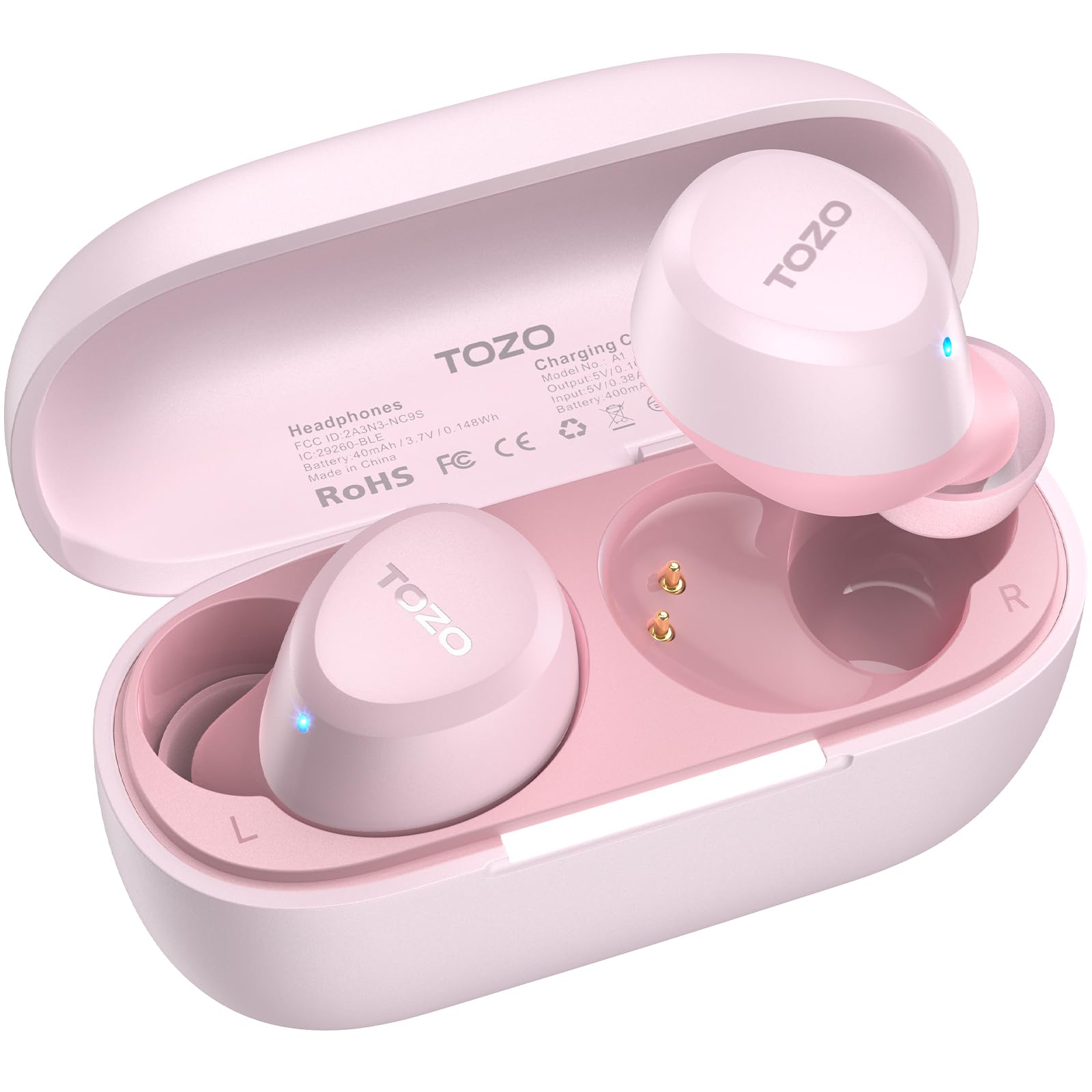 TOZO A1 Wireless Earbuds, Bluetooth 5.3 Earphones, Support APP EQ Setting, 32H Long Playtime, Ear Buds with HiFi Stereo Sound, Light-Weight Wireless Earphones, IPX5 Waterproof Pink