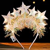 Aceorna Light Up Stars Headbands LED Glowing Halo Crowns Glitter Costume Halo Headband White Luminous Headpiece for Women