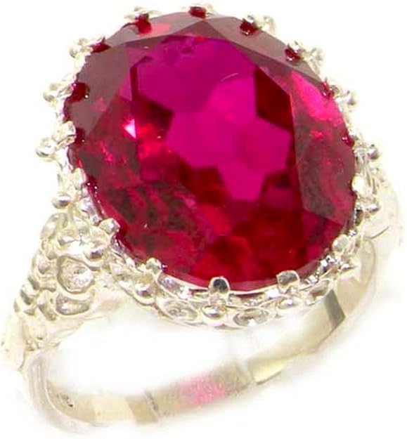 Luxury Solid 9ct White Gold Large 16x12mm Oval 12ct Synthetic Ruby Ring