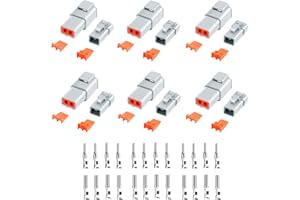 CEDOLIO 48 PCS Deutsch DTP Connector Kit 2 Pin Automotive Waterproof Connectors 6 sets with Size 12 Stamped Contacts Gauge 14-12 AWG Wire Size,25A