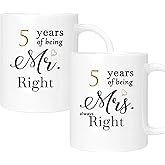 ERYUWOZA 5th Anniversary Coffee Mugs Set of 2, 5 Year Anniversary Wedding Gifts Decorations for Couple Parents Men Women Husband Wife Him Her, Gift Box Packaging, 11oz