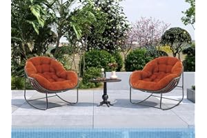 YDcosyfy Oversized Outdoor Papasan Rocking Chair Set of 2 with Soft Cushion, Comfy Patio Egg Chair, Wicker Lounge Rocker for Balcony/Porch/Garden, Reinforced All Weather Rattan Frame, Burnt Orange
