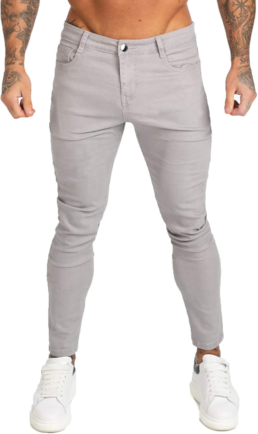 Grey Jeans for Men Stretch Mens Flex Waist Skinny Fit Denim