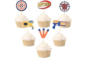 BCHOCKS Cupcake Toppers for Dart War Party, Gun Picks Target Birthday Bullet War Cake Topper - Set of 24