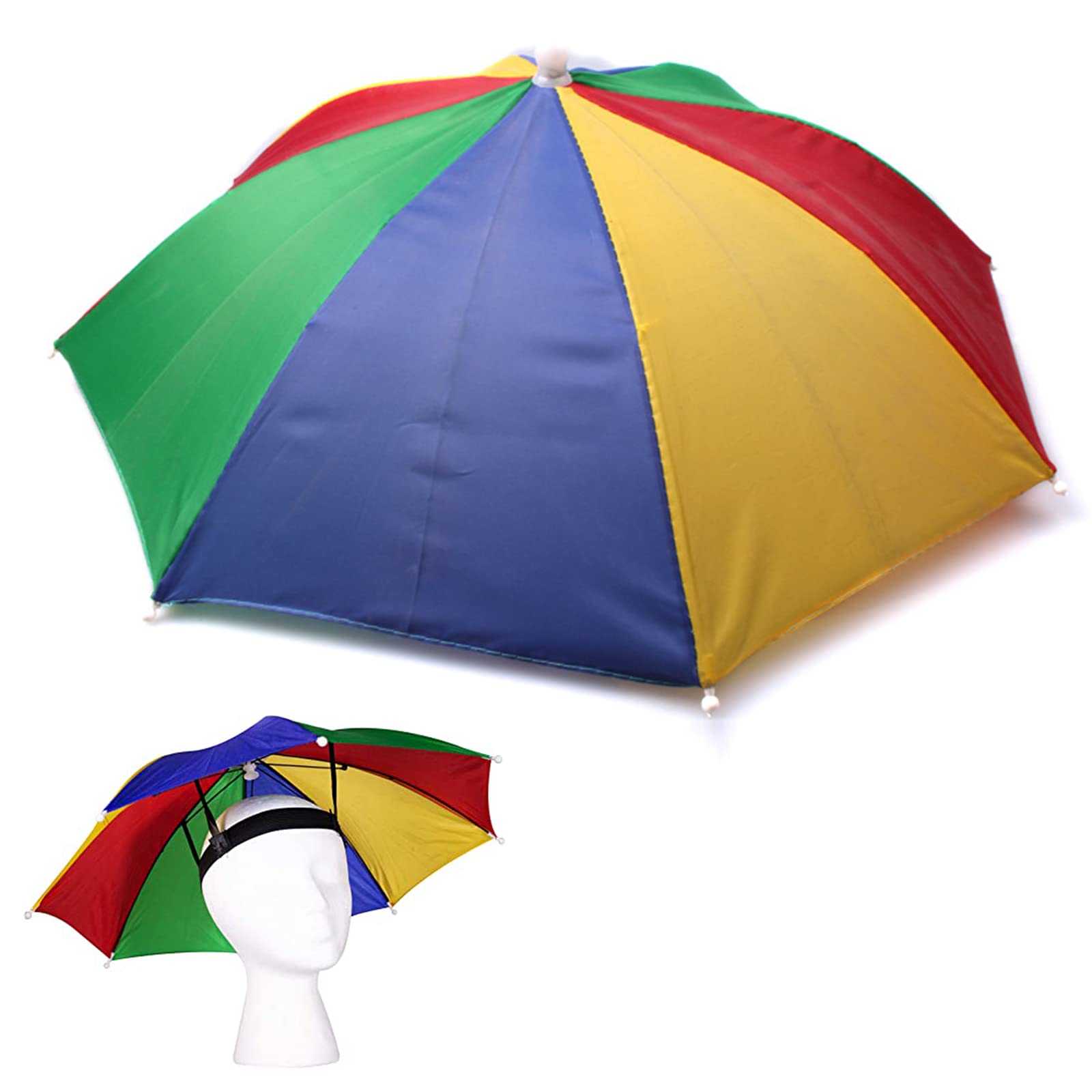 Cerioll Umbrella Hat, Foldable Umbrella Hat, Rainproof Umbrella Hat, Sun Protection Fishing Umbrella Hat, Head Parasol Hat, Fishing Umbrella Head, Umbrella Parasol Hat, Red, yellow, green, blue, S