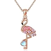 UCADRIT Flamingo Necklace 925 Sterling Silver Moonstone Flamingo Pendant Animal Christmas Jewelry Present for Women Mom