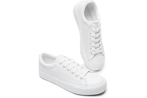FRACORA Womens Classic White Sneakers,Low Top White Canvas Shoes,Lightweight Casual Canvas Sneakers
