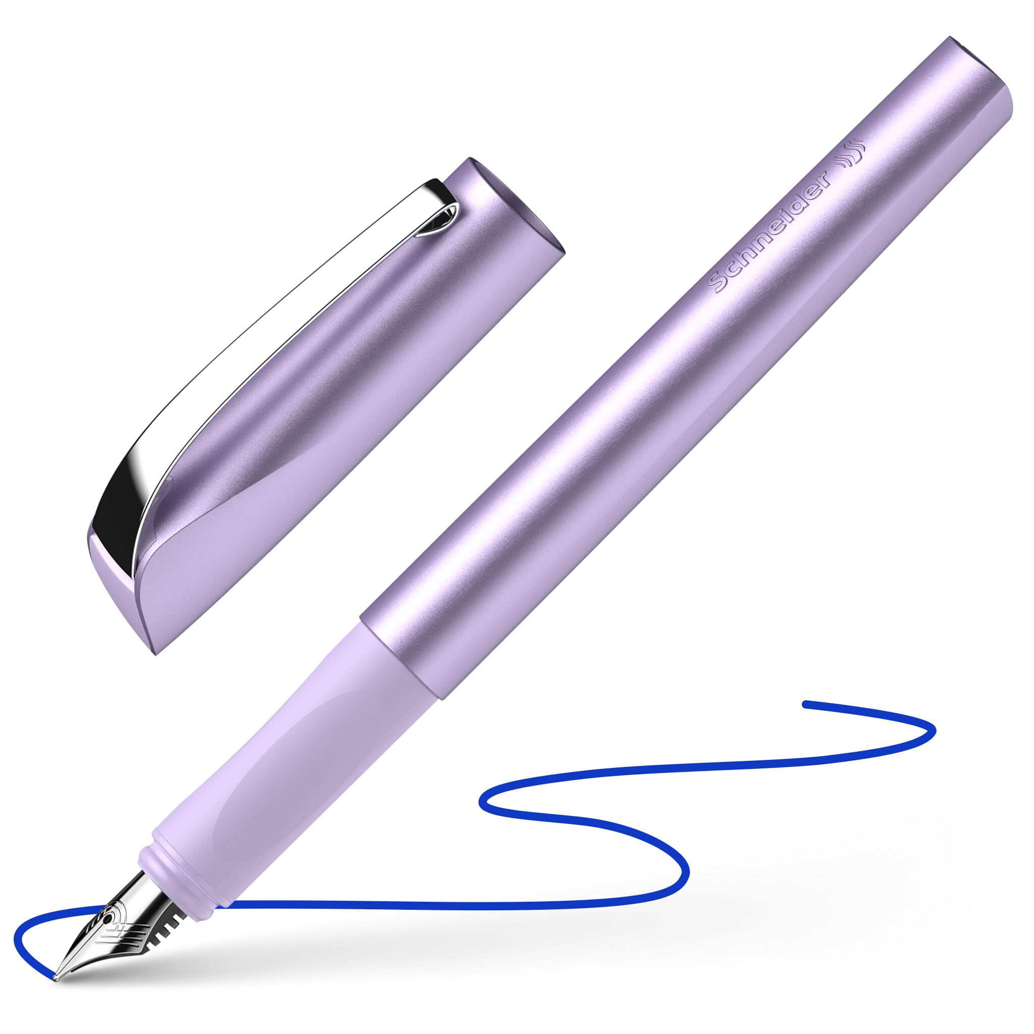 Schneider Ceod Shiny 168656 Fountain Pen (Right and Left-Handed Users, M Nib, Includes Ink Cartridge Royal Blue) Purple