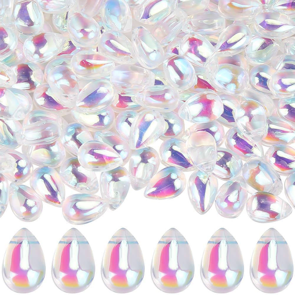 SUNNYCLUE 200pcs Glass Drop Beads Water Drop Beads Transparent Clear Ab Color Small Drop Shape Loose Spacer Top Drilled Bead for Jewellery Making Women Necklaces Starters Women Diy Crafting Supplies