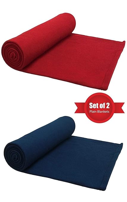 SANSEZZ Single Fleece Blanket Blue & Red Set of 2