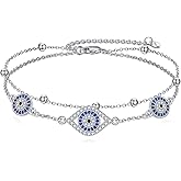 HOPEEZZ S925 Sterling Silver Evil Eye Anklet for Women, Protection Charm Ankle Bracelet, Adjustable Chain Anklet, Gift for Her