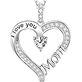Valentines Day Birthday Gifts for Mom I Love You Mom Necklace Wife February March Birthstones Amethyst Aquamarine Jewelry for Women 925 Sterling Silver Heart Pendant Necklace