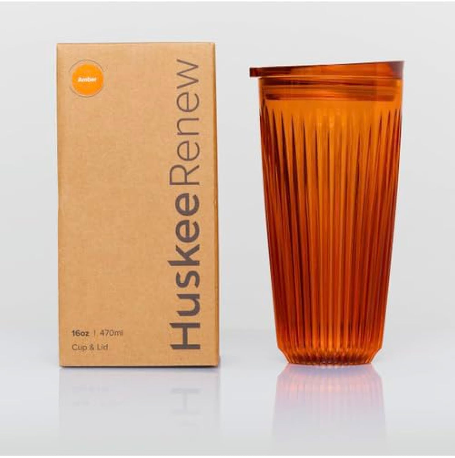 Huskee Renew Range Cup & Lid- Amber and Smoke - (6oz, 8oz, 12oz, 16oz) (Amber, 16oz Cup & Lid) — image 1