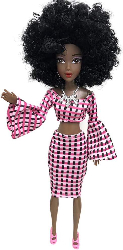 AmaMary African Dolls for Girls Lovely Baby Movable Joint African Doll Toy Black Doll Best Gift Toy (Pink)