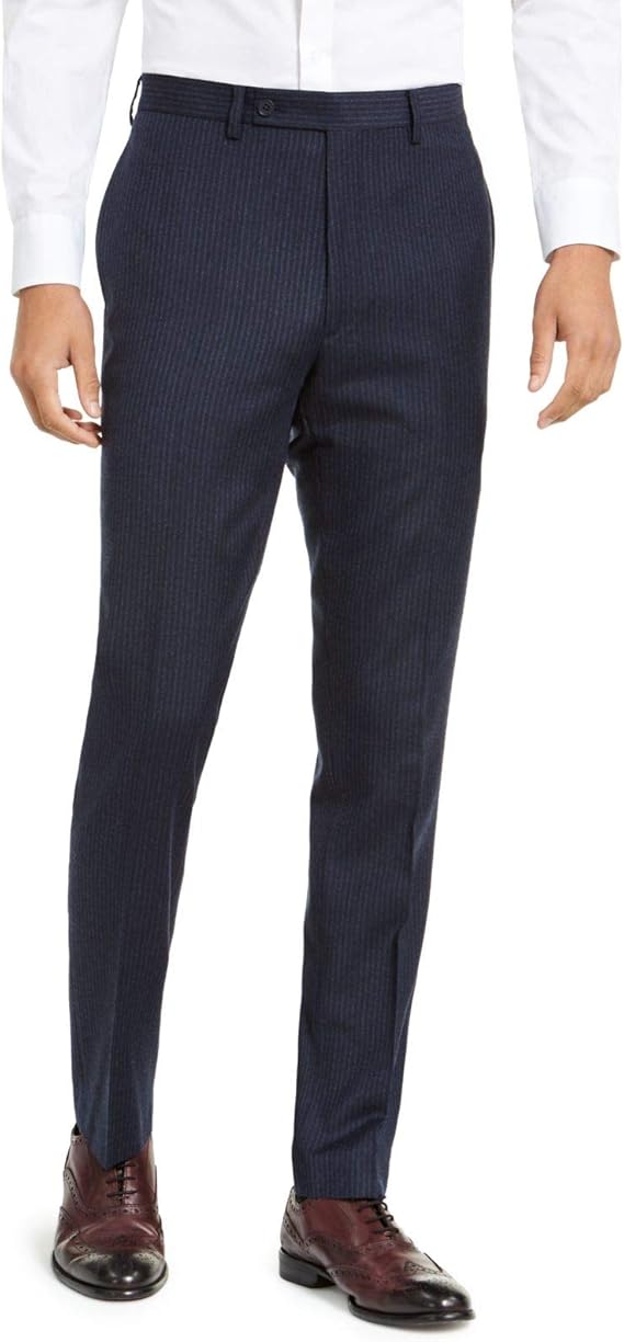Calvin Klein Mens Dress Pants 29x29 Pinstriped Slim Fit Blue 29 at