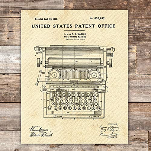 Typewriter Patent Print Wall Art - Unframed - 8x10 | Add a Touch of Nostalgia and Charm to Your Home or Office | Home Office Décor | Vintage Wall Décor | Living Room Décor | Office Wall Décor