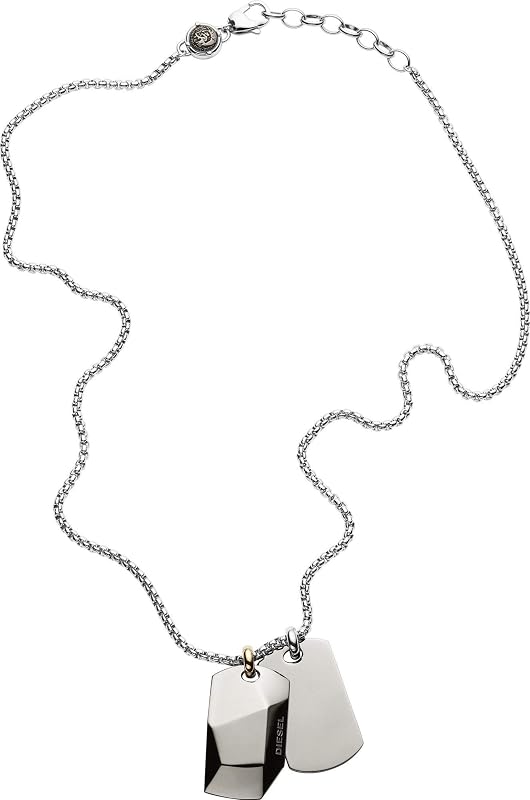 Colar duplo de chapas de identificação masculina, colar de aço inoxidável prateado 60Cm+5cm, DX1143040