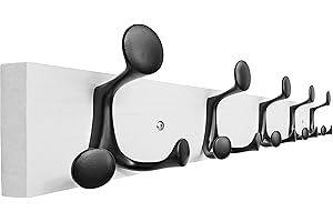 SKOLOO 24-Inch White Wood Coat Rack Wall Mount with 5 Triple Hooks - Ideal for Family Entrances, Classrooms, and Pet Supplies Storage - Perfect Coat Hooks for Wall