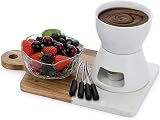 BSTKEY Ceramic Butter Chocolate Fondue Pot 400ml with 4 Forks White view 4