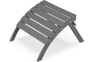 BUPPLEE Folding Adirondack Ottoman for Adirondack Chair, HDPE All Weather Outdoor Footrest Poly Lumber Adirondack Footstool for Patio, Backyard, Garden, Easily Storage - Gray