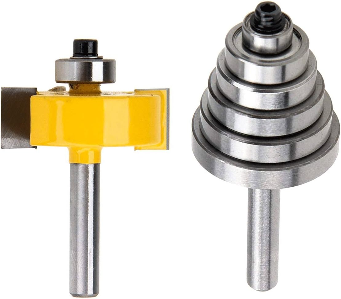 Guaren us 1/4Inch Shank Rabbet Router Bit with 6 Bearings Set 1/8