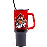 Silver Buffalo Five Nights At Freddy's “Let's Party” Featuring Freddy Fazbear Double Walled Stainless Steel Tumbler with Handle, Fits in Standard Cup Holder, 40 Ounces