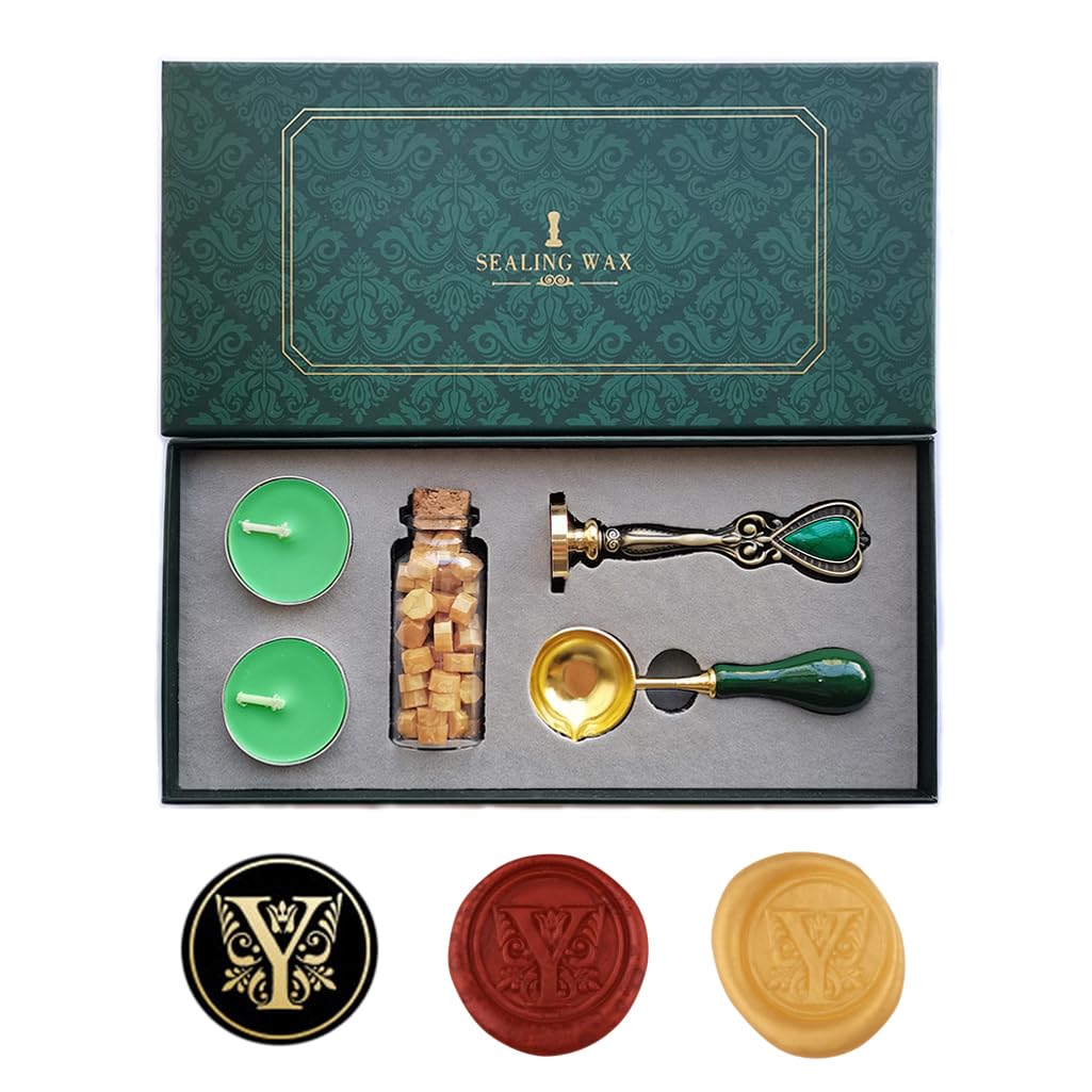 Fancy Letters YSet, AMTOL European style Wax Seal Stamp Kit Gift Box Set, Vintage Personalized Wax Seal Stamp for Letter Cards Invitations(Y)