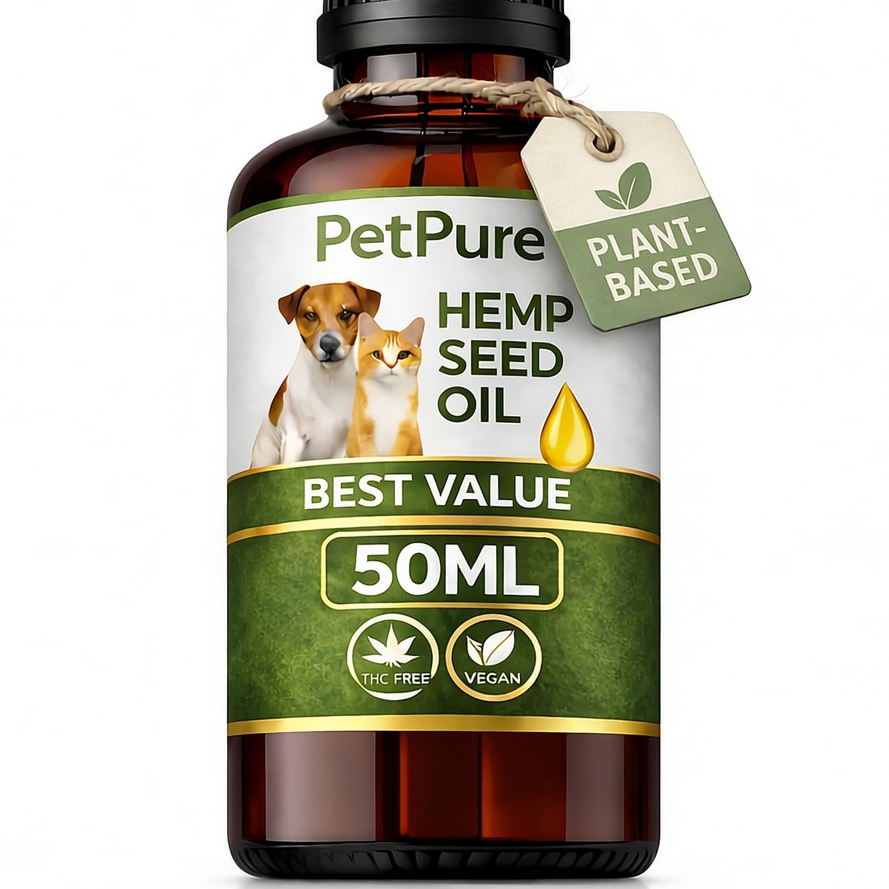 Pet Pure™ Hemp Seed Oil for Dogs & Cats – Skin, Coat & Joint Support – Helps Promote Calm Behaviour – 50ml Plant-Based Omega Supplement – UK Brand