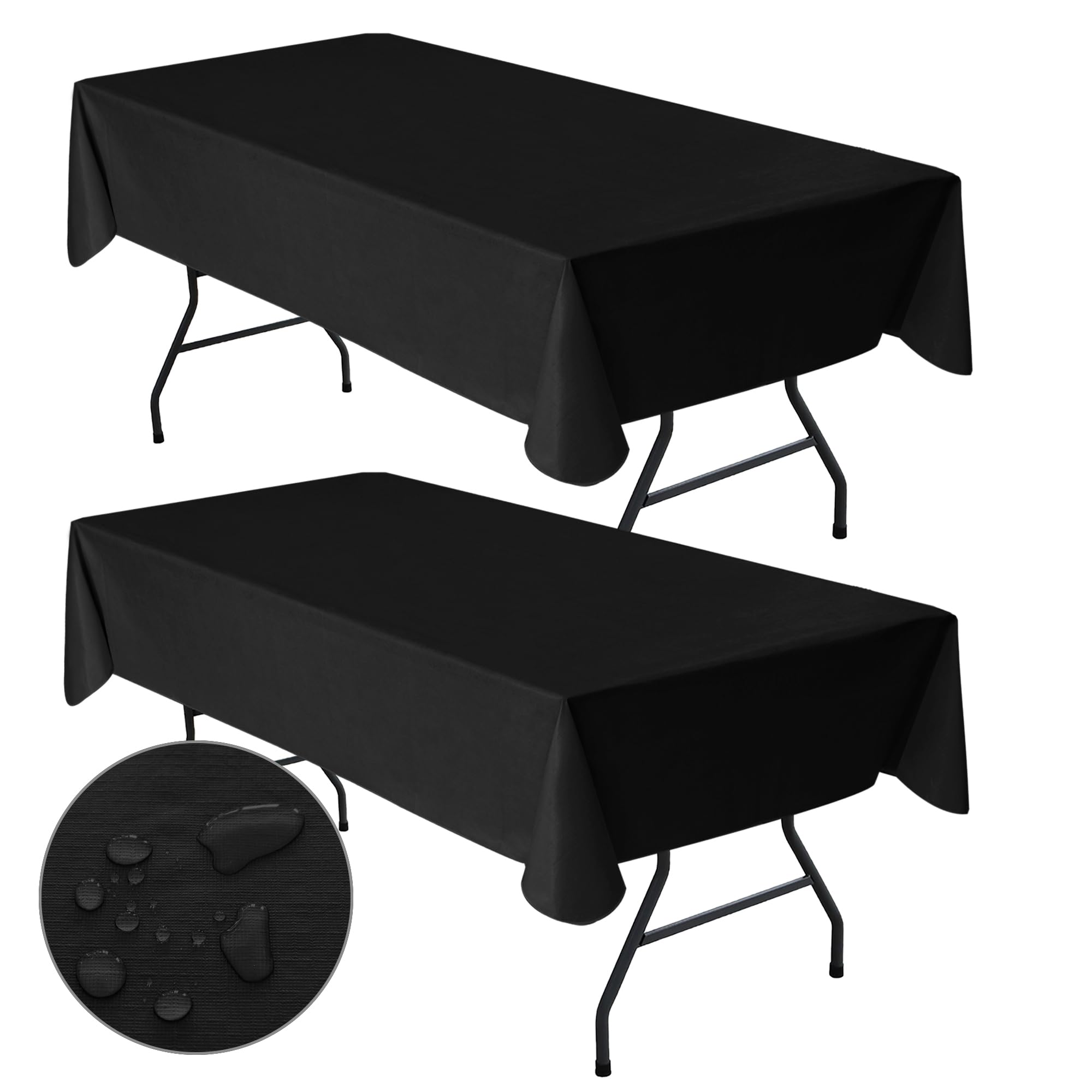 Photo 1 of Nasitos 2 Pack Plastic Black Table Cloth Rectangular 60x120 Inch-Vinyl Plastic Tablecloth 8Ft Flannel Backed, Spill & Waterproof Table Cover for Dining Buffet, Wedding Decoration, Family Reunion