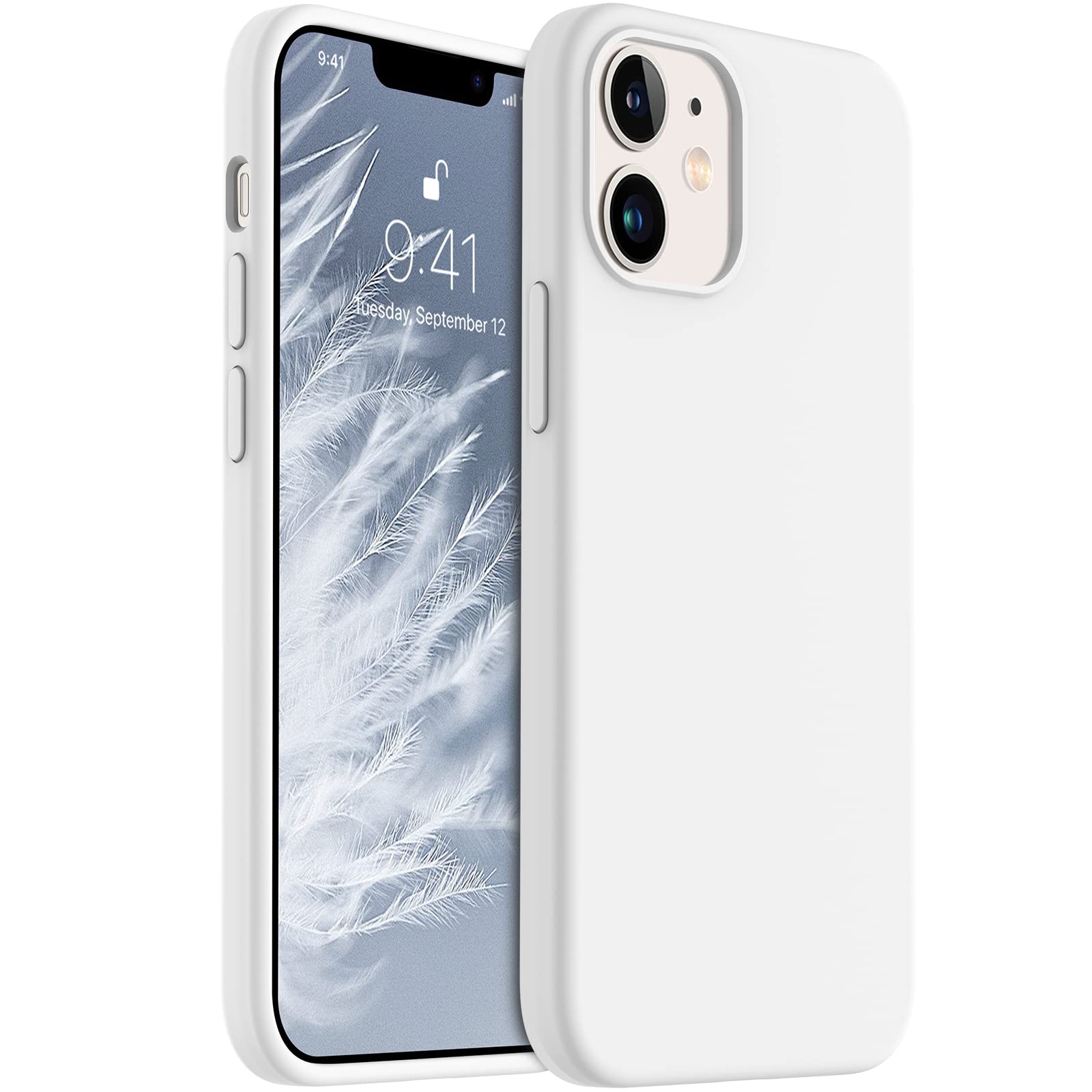 AOTESIER Shockproof Designed for iPhone 12 Mini Case, Food Grade Liquid Silicone Phone Case with [Soft Anti-Scratch Microfiber Lining] Drop Protection 5.4 inch Slim Thin Cover, White