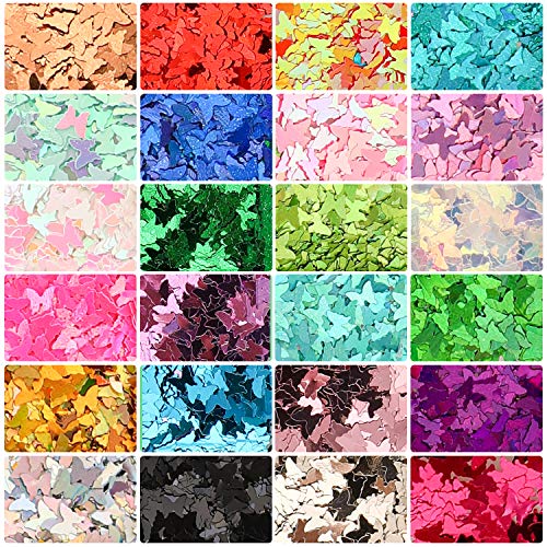 MAQUITA Holographic Nail Glitter Sequins and 2Boxes 24Colors/set Face Body Eye Hair Nail Art with Decoration Paillettes Butterfly Flake Chunky Glitters for Women Girls Festival DIY Crafting Great Gift