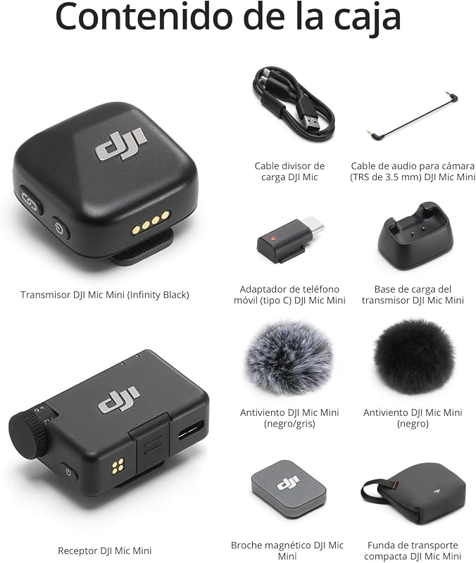 DJI Mic Mini Microfone Sem Fio (1 TX + 1 RX), Cancelamento de Ruído, Limite Automático, Microfone Sem Fio Profissional para Câmeras / iPhone / Android, Vlogs, Streaming, Transmissão de 400m