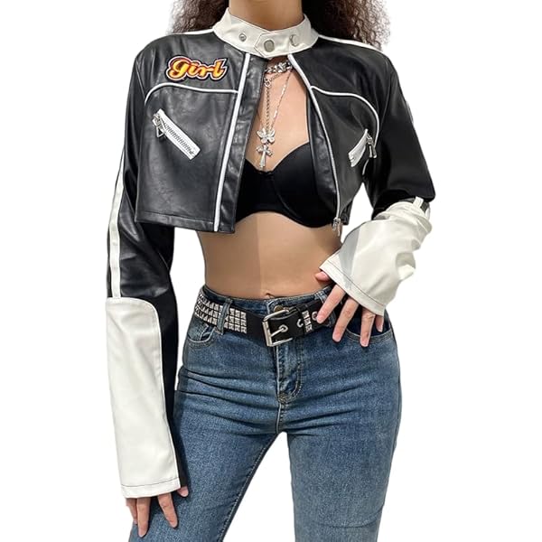Amazon.com: Women Y2K Cropped Leather Jacket Sexy Korean
