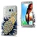 S7 Edge Case,Samsung Galaxy S7 Edge Case - Mavis's Diary 3D Handmade Bling Luxury Peacock with Fashion Feather Shiny Blue Diamond Glitter Sparkle Crystal Rhinestone Gems Design Clear Hard Cover