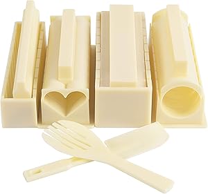 Sushi Maker Kit for Beginners,10 Piece Complete Sushi Making kit Set Plastic Non-Stick Sushi Maker Tool with 8 Different Sushi Mold Shapes, DIY Home Easy Sushi Maker Mold