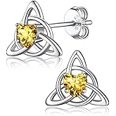 FaithHeart 925 Sterling Silver Birthstone Earrings for Women, Dainty Heart/Princess Cut/Celtic Knot/Cross Birthstone Stud Earrings for Women Pure Silver Birthstone Jewelry Gifts for Mom Daughter Wife