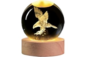 QIANCHANG 3D Laser Engraved Eagle Crystal Ball, Animal Figurine Decor Glass Sphere Lamp Night Light, Eagle Statue Gifts for Men Women Kids
