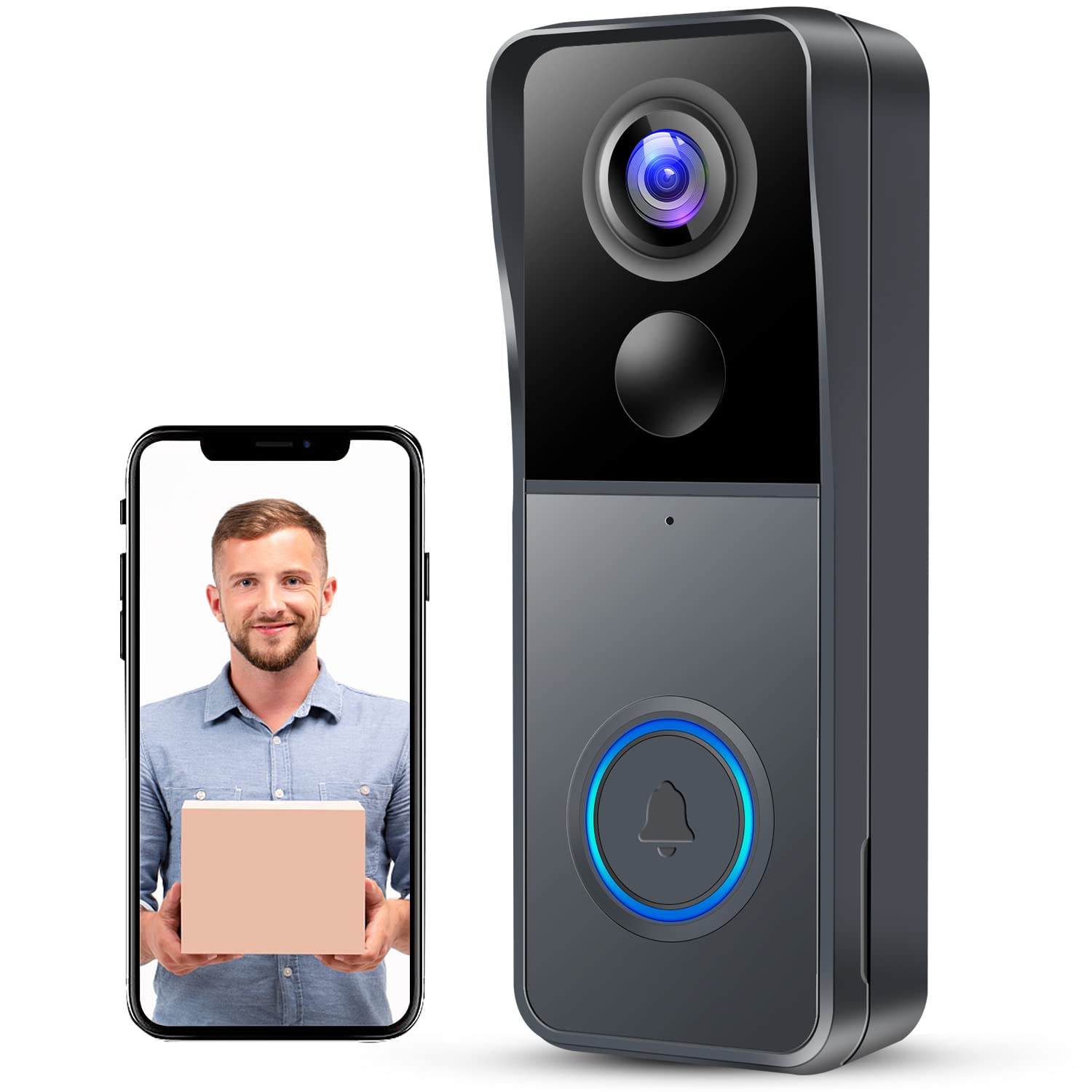 KAMEP Video Doorbell Wireless Camera Doorbells, 2K HD Smart WiFi Door Bell with PIR Motion Detection, 2-Way Audio, Night Vision, IP66 Waterproof, Support Cloud Storage
