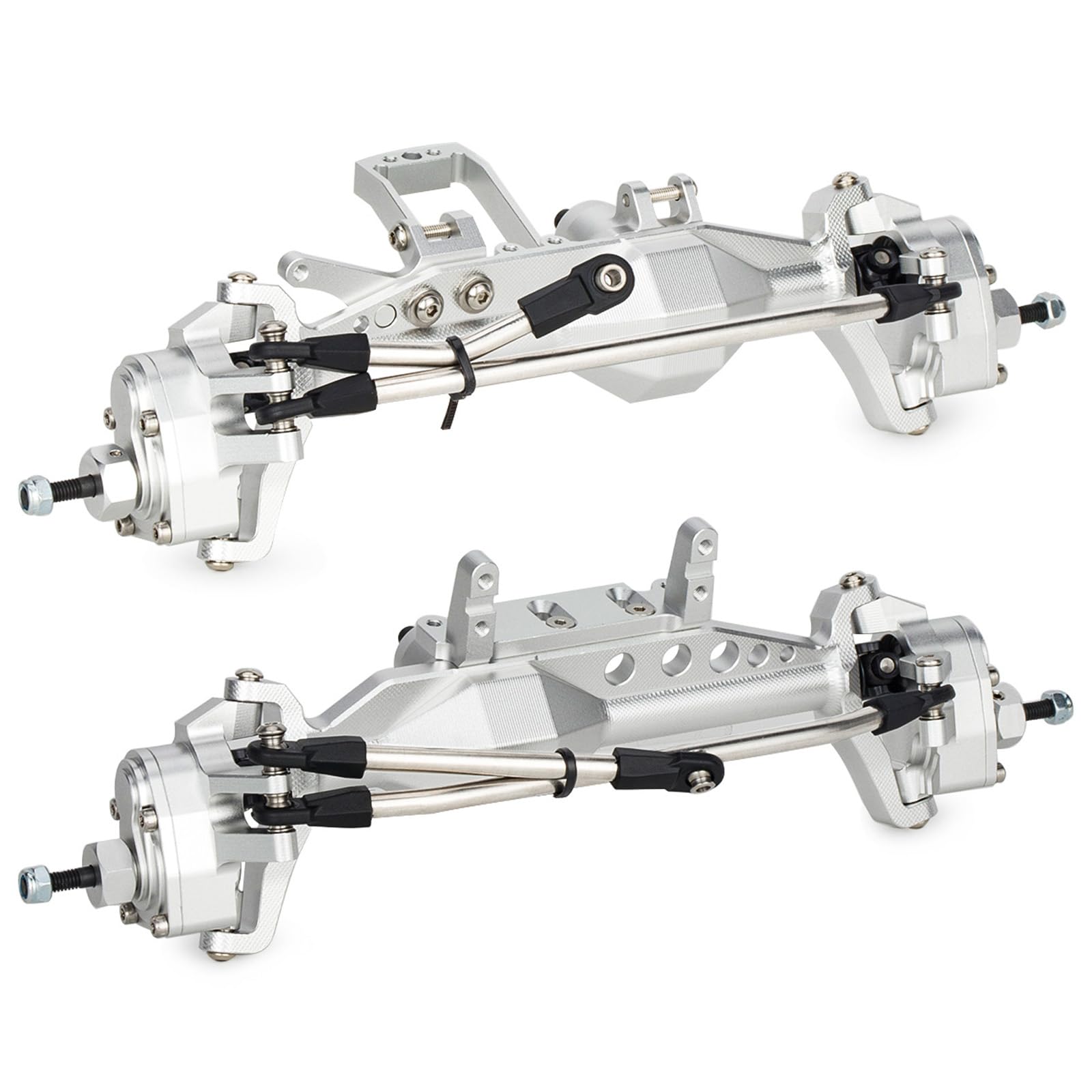 Photo 1 of *MISSING PARTS*
1/10 RC Portal Axles Set with BTA SOA Servo Mount CNC Aluminum One Piece Construction Offset Front Rear Completes Axle Set for Axial Capra 1.9 UTB LCG Cheater Rig 4WS DIY Upgrades (Silver)