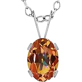 Gem Stone King 1.00 Ct Oval Ecstasy Mystic Topaz 14K White Gold Pendant With Chain