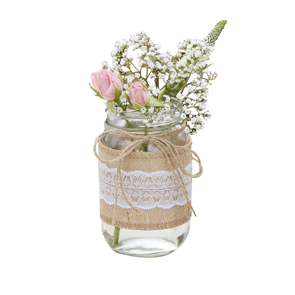 Ginger Ray Glass Hessian & Lace Wrapped Jar Centrepiece or Favour Holder - Rustic Country