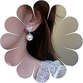 Allereyae Vintage Crystal Pearl Ear Jacket Earrings Rhinestone Pearl Drop Earrings Gold Cz Heart Stud Earrings Sparkly Crystal Heart Earrings Jewelry for Women