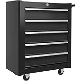 HOMCOM 5 Drawer Roller Tool Chest, Mobile Lockable Toolbox, Storage Organizer with Handle for Workshop Mechanics Garage, Blac