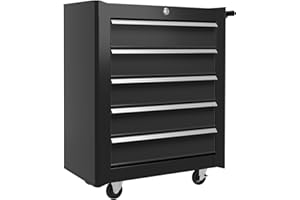 HOMCOM 5 Drawer Roller Tool Chest, Mobile Lockable Toolbox, Storage Organizer with Handle for Workshop Mechanics Garage, Blac
