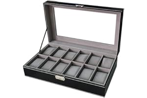 Sodynee WBPU12-03 Watch Dislpay Box Organizer, Pu Leather with Glass Top, Large, Black